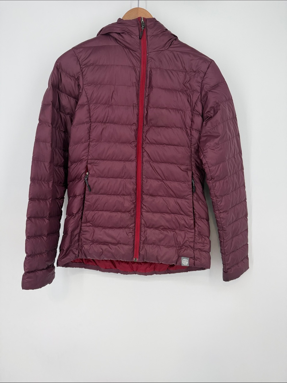 REI Quilted Hooded Down Puffer Jacket - Burgundy Size Small